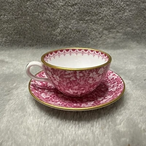 Vintage Spode Copeland England Miniature Tea/Coffee Cup/Saucer Pink Floral Vine - Picture 1 of 11