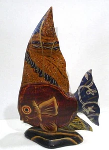 Hand Carved Wooden Angel Fish 14 3/4" Free Standing - Picture 1 of 9