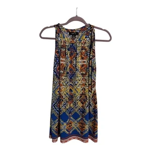 Blusa Halter Style & Co Boho Estampado Geométrico Azul Amarillo Naranja XL (Se adapta a MED) - Imagen 1 de 6