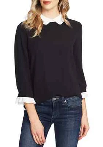 CeCe Sold out Black blouse with white collar and ruffle sleeve S $89 - Picture 1 of 5