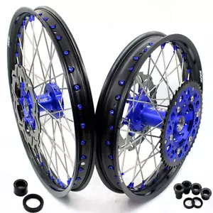 KKE 21/18 Wheels Rims Fit Yamaha WR250F 2001-2016 WR450F 2003-2015 CNC Blue Nuts - Foto 1 di 12