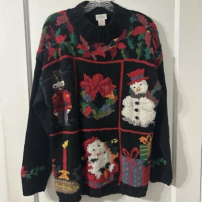 复古休闲角落针织圣诞毛衣 Med Holiday Ugly 90 年代圣诞老人雪人 — 第 1/4 张图片