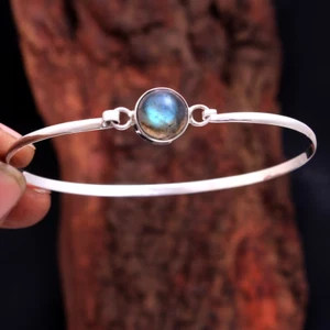 Natural Labradorite Bracelet Sterling Silver Women Bangle Handmade Bangle US69 - Picture 1 of 5