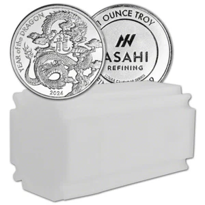 1 oz Silver Round Asahi 2024 Lunar Year of the Dragon .999 Fine Roll Tube of 20 - Picture 1 of 3