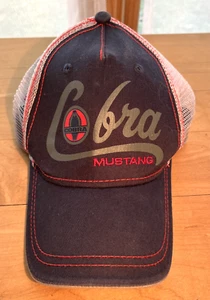 Mustang Cobra Snapback Trucker Cap Hat Blue Gray Mesh H3 Headwear - Picture 1 of 3