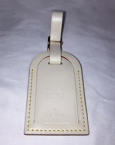 Louis Vuitton Pearl  Leather & Gold Hardware  Name Tag W/Initials ( K.M ). - Picture 1 of 15