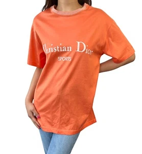 Camiseta Christian Dior Deportes Vintage Gran Logotipo #M Top Naranja Algodón Rango AB - Imagen 1 de 12