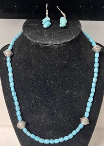 Set Lauren Ralph Lauren Collana Orecchini Vintage Look Argento Colore Turchese Perline - Foto 1 di 9