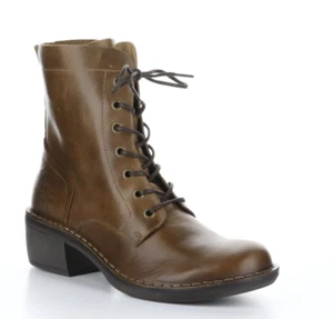 FLY LONDON Women's MILU 004 Lace-Up Zip-Up Ankle Boot, Camel Leather, Size EU 35 - Picture 1 of 10