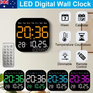 LED Digital Wall Clock Temperature Date Week Display Alarm Clock Remote Control - Picture 1 of 17