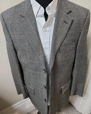 Jos A Bank 40R Silk + Wool Blend Blazer Sport Coat Suit Jacket Black Houndstooth - Image 1 of 4