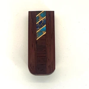 Vintage Gold Inlay Turquoise Wood American Southwest Money Clip - Picture 1 of 11