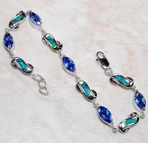 Behandelter Saphir & australischer Opal Inlay 925 Sterling Silber Tennis Armband OB9 - Bild 1 von 2