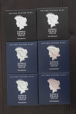 2023, 2024, 2025 P&S US Mint Peace Silver Dollars (all 6 w/OGP & COA) - Image 1 of 4