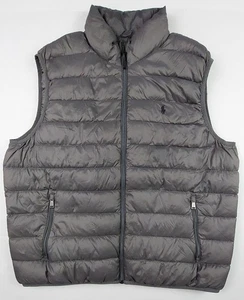 Polo Ralph Lauren Puffer Vest Jacket Mens Size XXL 2XL Gray White Duck Down - Picture 1 of 12