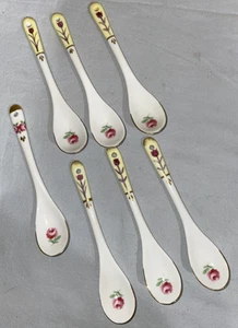 Vtg Hand Painted Pink Floral gold Porcelain Serving Tea Condiment Spoon (Tote3V - Picture 1 of 4