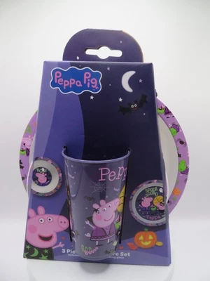 Nuovo set da pranzo Peppa Pig plastica 3 pezzi spettrale Halloween piatto/tazza/ciotola 3+ - Immagine 1 di 4