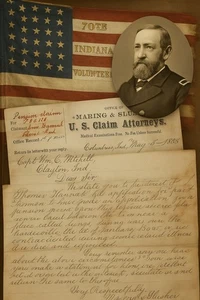 1888 Bürgerkrieg Rentenbrief an Kapitän W.C. Mitchell 70. Indiana Regiment - Bild 1 von 6