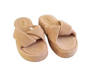 Nuovo sandalo donna AERIE 8 Tan Terry plateau ritorto slide - Foto 1 di 13