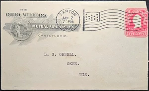 Ohio Millers Feuerversicherung Werbung Canton OH Flagge Maschine 2c PSE 1908 - Bild 1 von 2