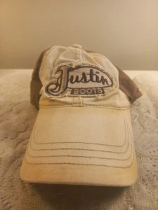 Justin Boots Brown & Beige Distressed Adjustable Hat Cap Sulphur Springs, TX - Picture 1 of 8