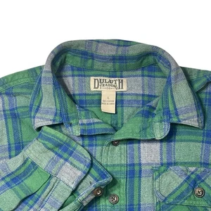 Duluth Trading Shirt Mens Large Green Blue Plaid Flannel Workwear Outdoors - Picture 1 of 7