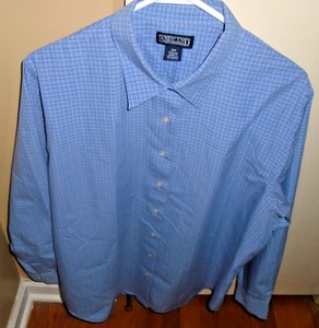 Lands End 18W Women's Shirt Blue Check Long Sleeve Cotton/Blend - Picture 1 of 4