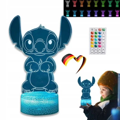 Stitch Lampe, 3D LED Stitch Nachtlicht 16 Farben Fernbedienung Tischlampe Gift - Bild 1 von 4