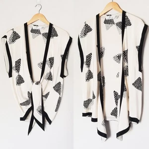 Vintage Soo Yung Lee 100 % Seide ärmellos Krawatte vorne Kimono Weste Cardi Punkte Schleife 10 - Bild 1 von 13