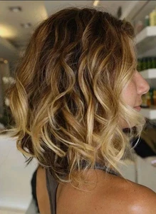 Real Human Hair Fashion Women's Hairstyle Short Brown Mix Blond Wavy Wigs 12 In - Picture 1 of 5