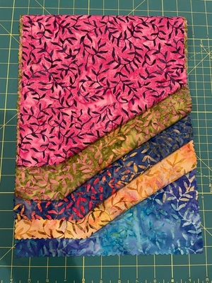 Batik Sample Card - 100% cotton - 5 fabrics - 11"w x  17"l -#186 - Image 1 of 2