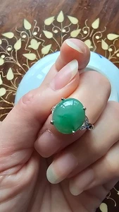 Genuine Green 7.75ct Jadeite Jade (Type A) 925 Silver Ring SIZE Adjustable - Picture 1 of 15