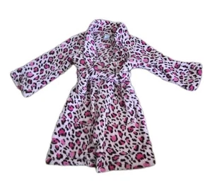 The Childrens Place Bath Robe Girls XS 4 Pink Leopard Print Fuzzy With Tie Belt - Picture 1 of 8