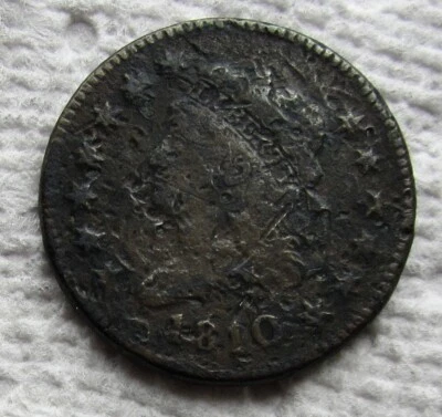 1810 Classic Head Copper Large Cent Rare Key Date Type Coin VF Corroded Damaged - Image 1 of 4