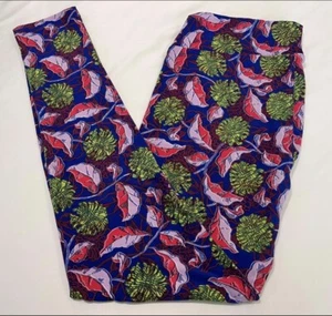 NEW LuLaRoe TC Leggings PURPLE PINK Mum Flower Leaf Drawing Line MODERN POP ART - Picture 1 of 4