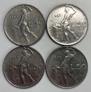 1965, 1967, 1968, 1969 - ITALY 50 LIRA LOT OF 4 COINS (907) - Picture 1 of 2