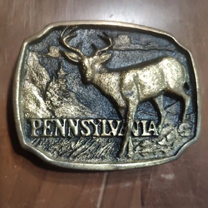Heritage Mint PENNSYLVANIA Wildlife Solid BRASS BELT BUCKLE Buck Deer 1987 5400 - Picture 1 of 5