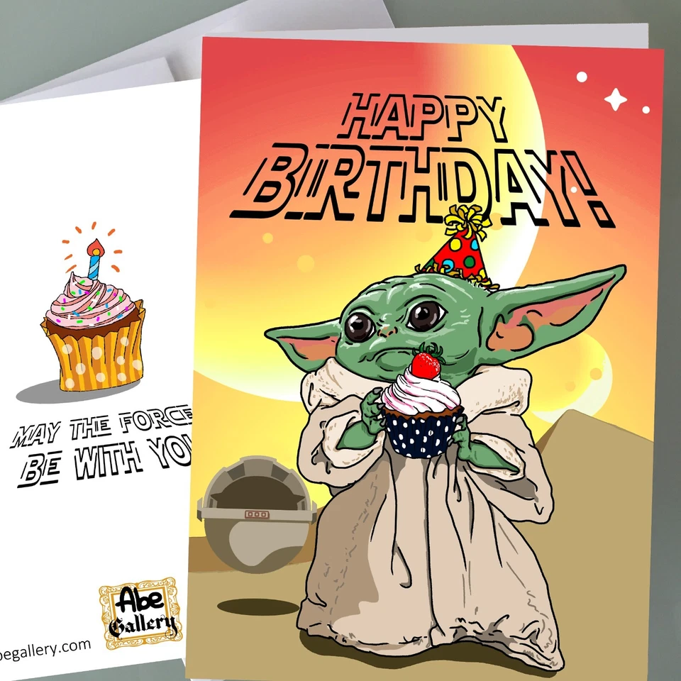 Baby Yoda Birthday Card - Star Wars Mandalorian, Funny Birthday Card Boys Fans - Image 1 of 3