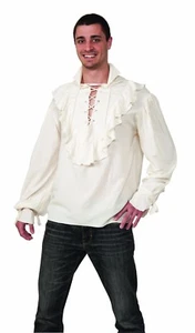 Camisa Pirata Color Cru Ligera Peso Polietileno Frente con Volantes y Puños Camisa con Cordones - Imagen 1 de 1