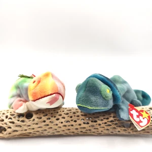 TY Beanie Babies Rainbow & Iggy – Tie-Dye Pair 1997, PE Pellets, Retired - Picture 1 of 15
