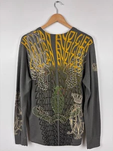 Christian Audigier Los Angeles Sweatshirt Pullover Rhinestones Gray Mens Size L - Picture 1 of 9