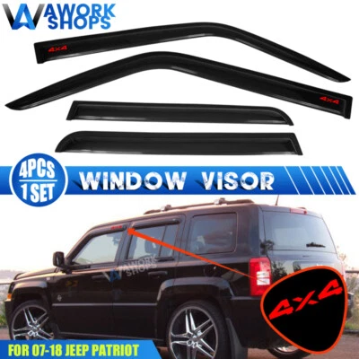 Fits 07-18 Jeep Patriot Window Visors Vent Rain Guard Shade w/ Red 4X4 - Изображение 1 из 4