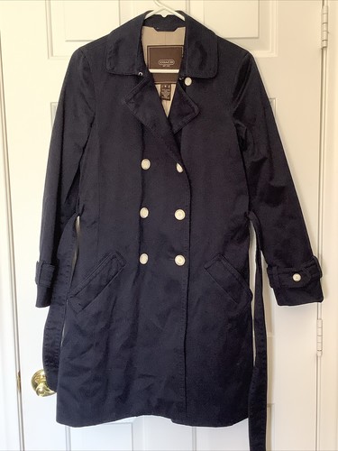 Giacca vintage Coach donna cappotto lungo cotone foderato blu navy taglia small