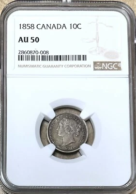 CANADA - Queen Victoria - 10 Cents - 1858 - Km-3 - NGC AU50 - Image 1 of 4