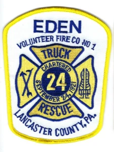 Eden (Lancaster Co.) PA Pennsylvania Volunteer Fire Co. No. 1 Station 24 patch - Picture 1 of 1