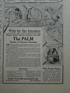 1910 Palm sistema de limpieza aspiradora anuncio original vintage - Imagen 1 de 1