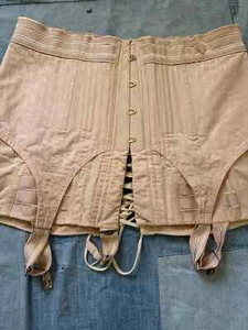 Vintage 1930s Peachy Pink Lace Up Girdle Corset Large 36 - Picture 1 of 6