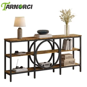 3 Tier Storage Shelves Industrial Metal Frame Console Table for Entryway Hallway - Picture 1 of 49