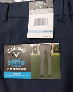 CALLAWAY Men Size 32x32 in Dark Blue Comfort Waistband Flat Front 4-Way Stretch - Picture 1 of 5