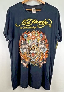 ED HARDY 2XL Men's T-Shirt Black Graphic Tiger Christian Audigier Vintage Tee - Picture 1 of 9